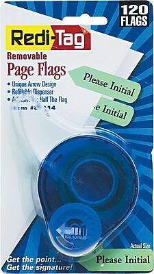 Redi-Tag - 'Please Initial' Flags with Dispenser, 120/Pack - Mint Green