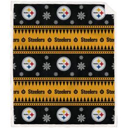 Pegasus - Pittsburgh Steelers 60'' x 70'' Holiday Gift Wrap Sherpa Flannel Fleece Blanket - Multicolor