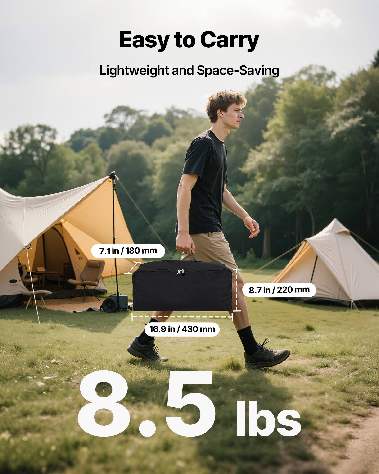 Easy to Carry  
Lightweight and Space-Saving  

7.1 in / 180 mm  
8.7 in / 220 mm  
16.9 in / 430 mm  

8.5 lbs