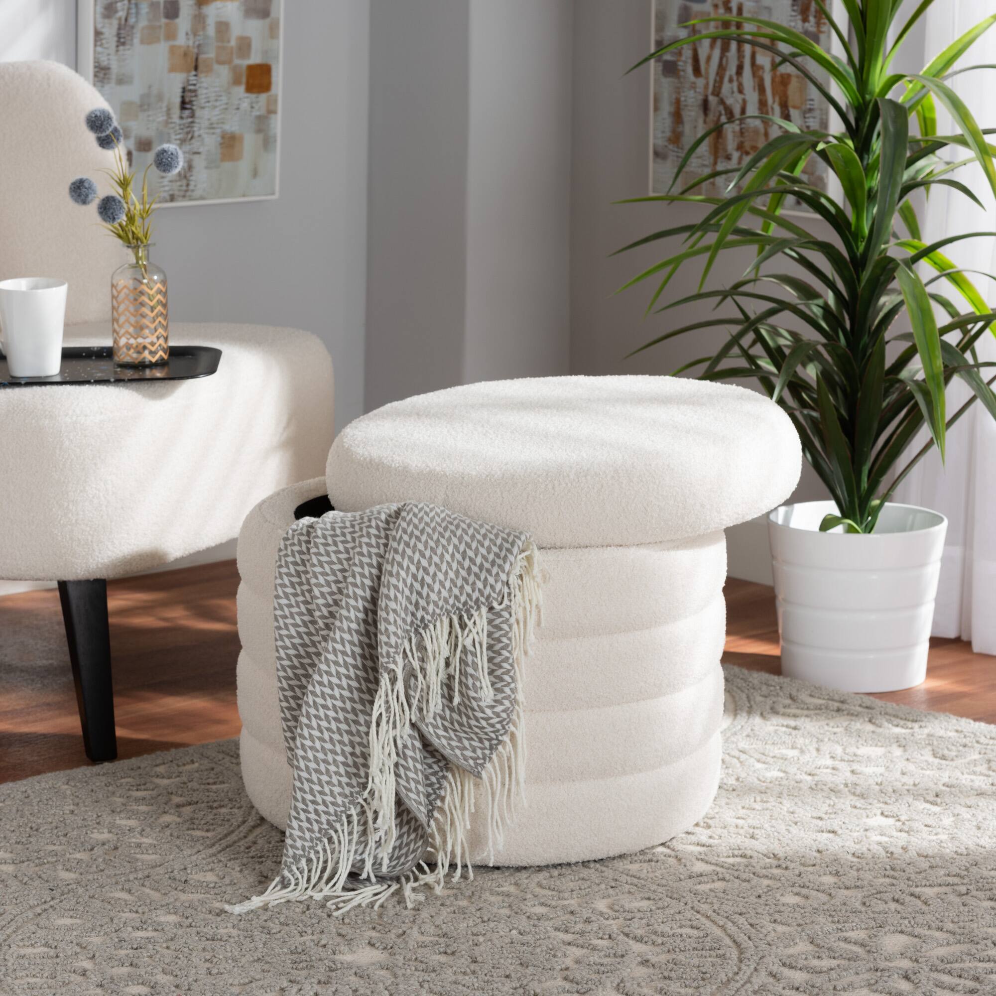 Alt View 2. Baxton Studio - Tabitha Modern and Contemporary Boucle Upholstered Storage Ottoman - Ivory.