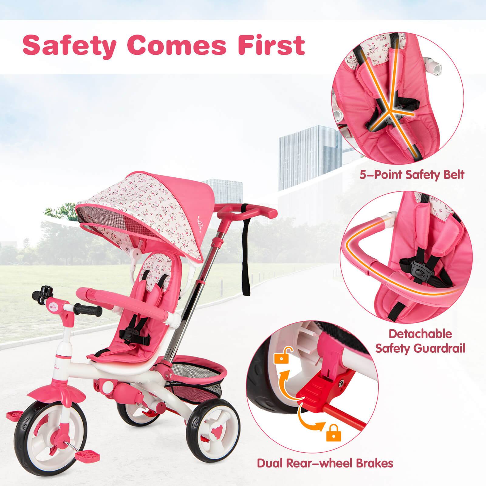 Safety Comes First

- 5-Point Safety Belt
- Detachable Safety Guardrail
- Dual Rear-wheel Brakes