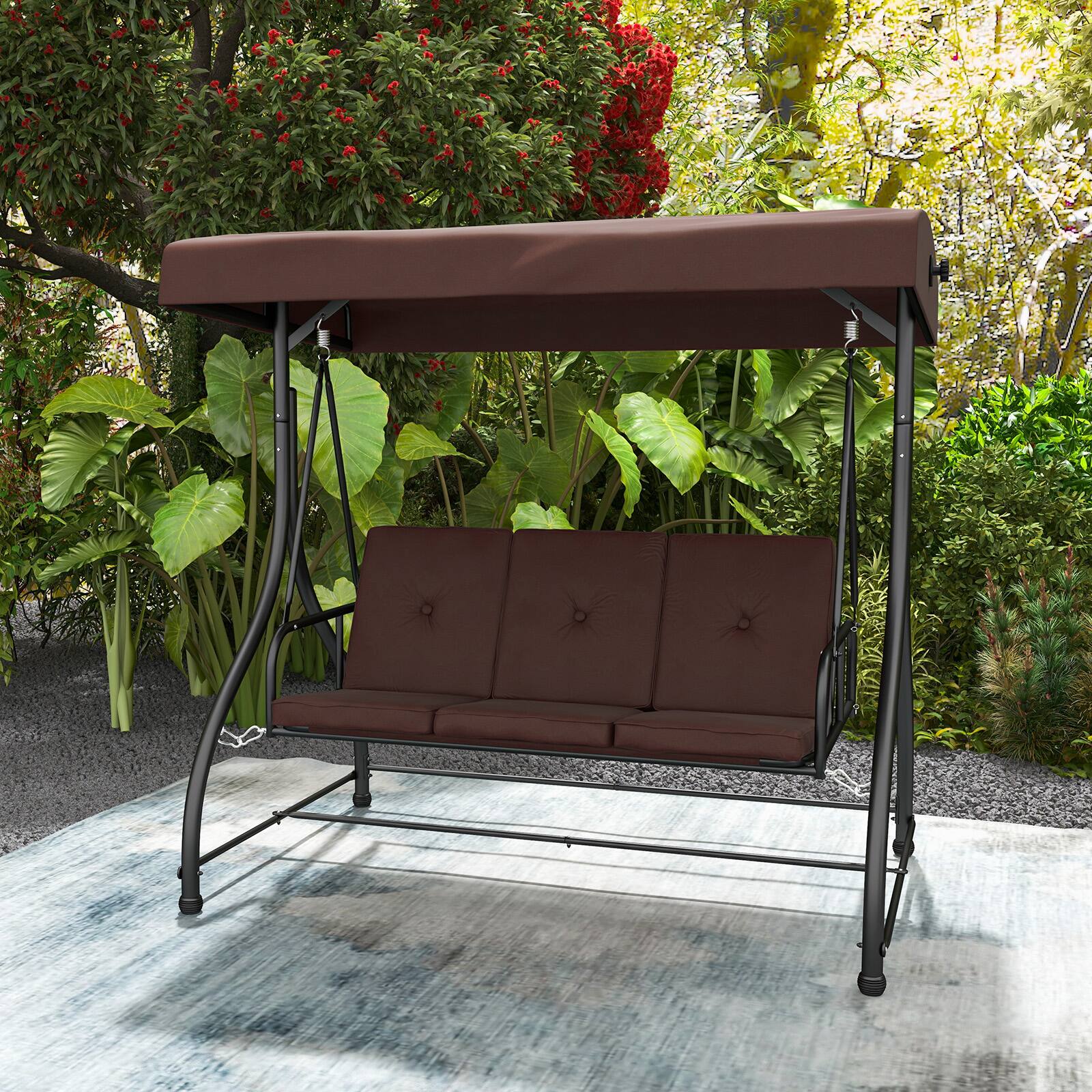 Alt View 1. Costway - Costway 3-Seat Outdoor Converting Patio Swing Glider Adjustable Canopy Porch Swing - Coffee.