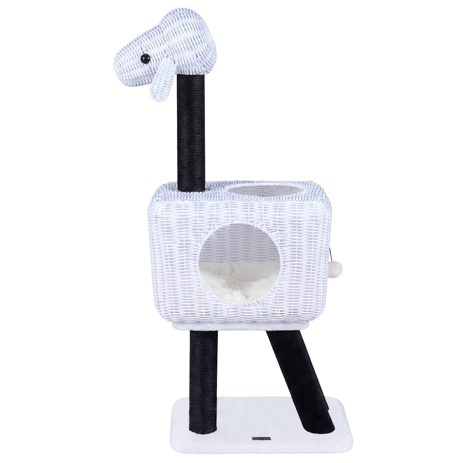 Alt View 9. Gymax - Gymax Cat Tree Lamb-Shaped Cat Tower w/ 2-Door Rattan Condo Sisal Scratching Posts.