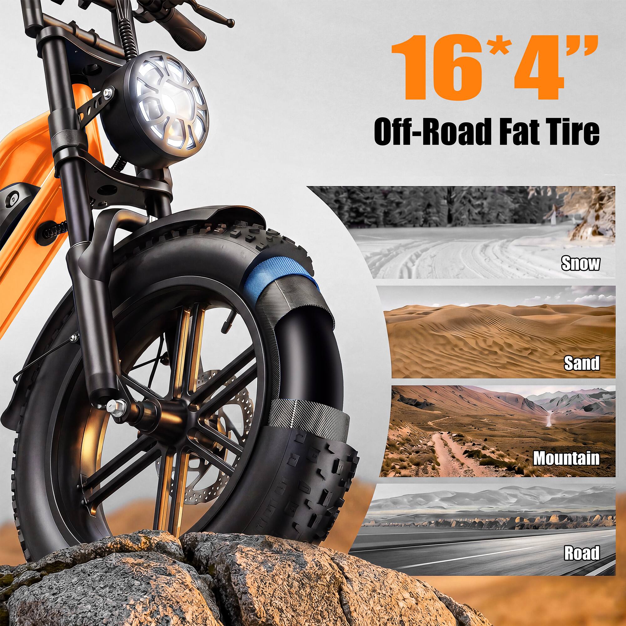 16*4" Off-Road Fat Tire

Snow
Sand
Mountain
Road