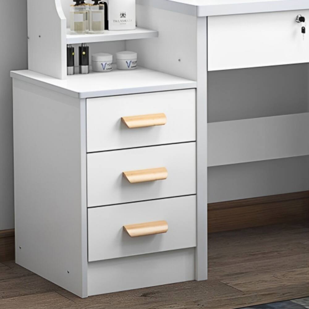 Angle. LUCKY ONE - Vanity Desk with 3-Color Adjustable Lighted Mirror, Chair and 4 Drawers for Bedroom - White.