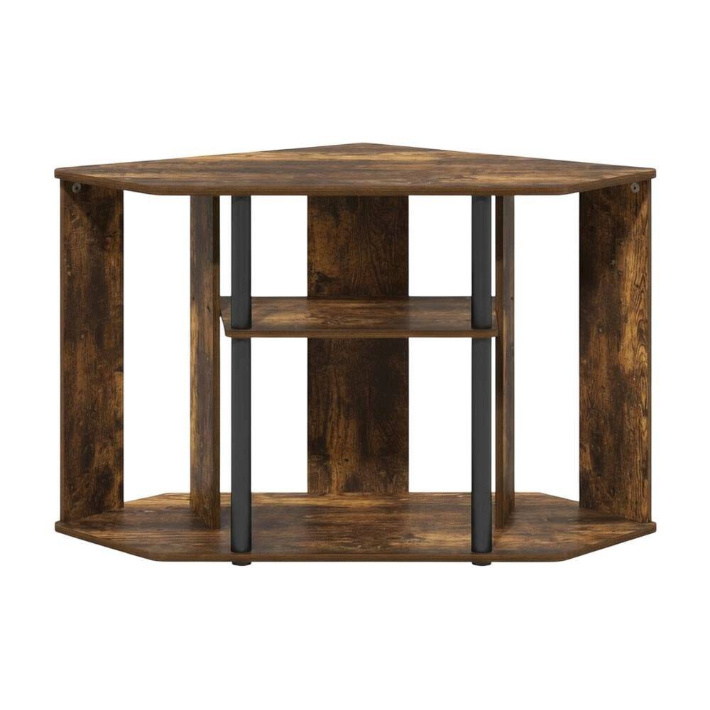 Alt View 3. FurniFact - Wood TV Stand, Plastic Poles, Up to 43-Inch Screen in Amber Pine, Black - Brown Black.