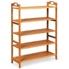 Kadyn - 5-Tier Bamboo FreeStanding Shoe Rack-Natural, Space-Saving Shoe Rack Organizer for Closet Entryway - Brown