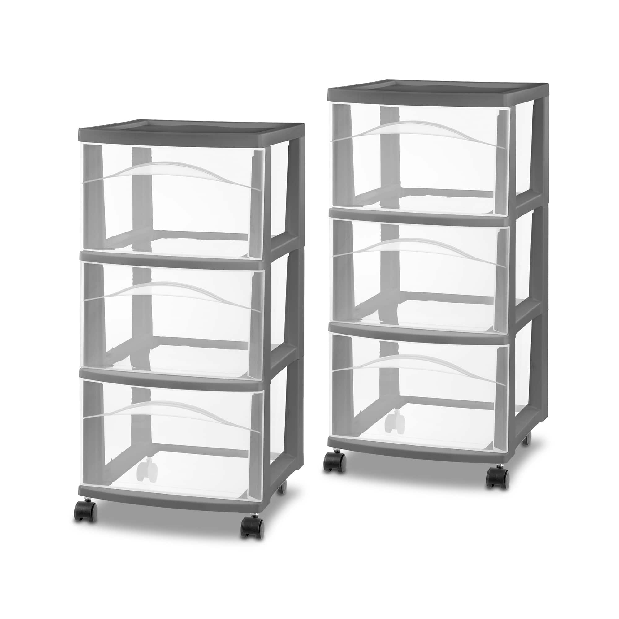 Sterilite - 3 Drawer Storage Cart, Plastic Rolling Organization, 2 Pack - Flat Gray