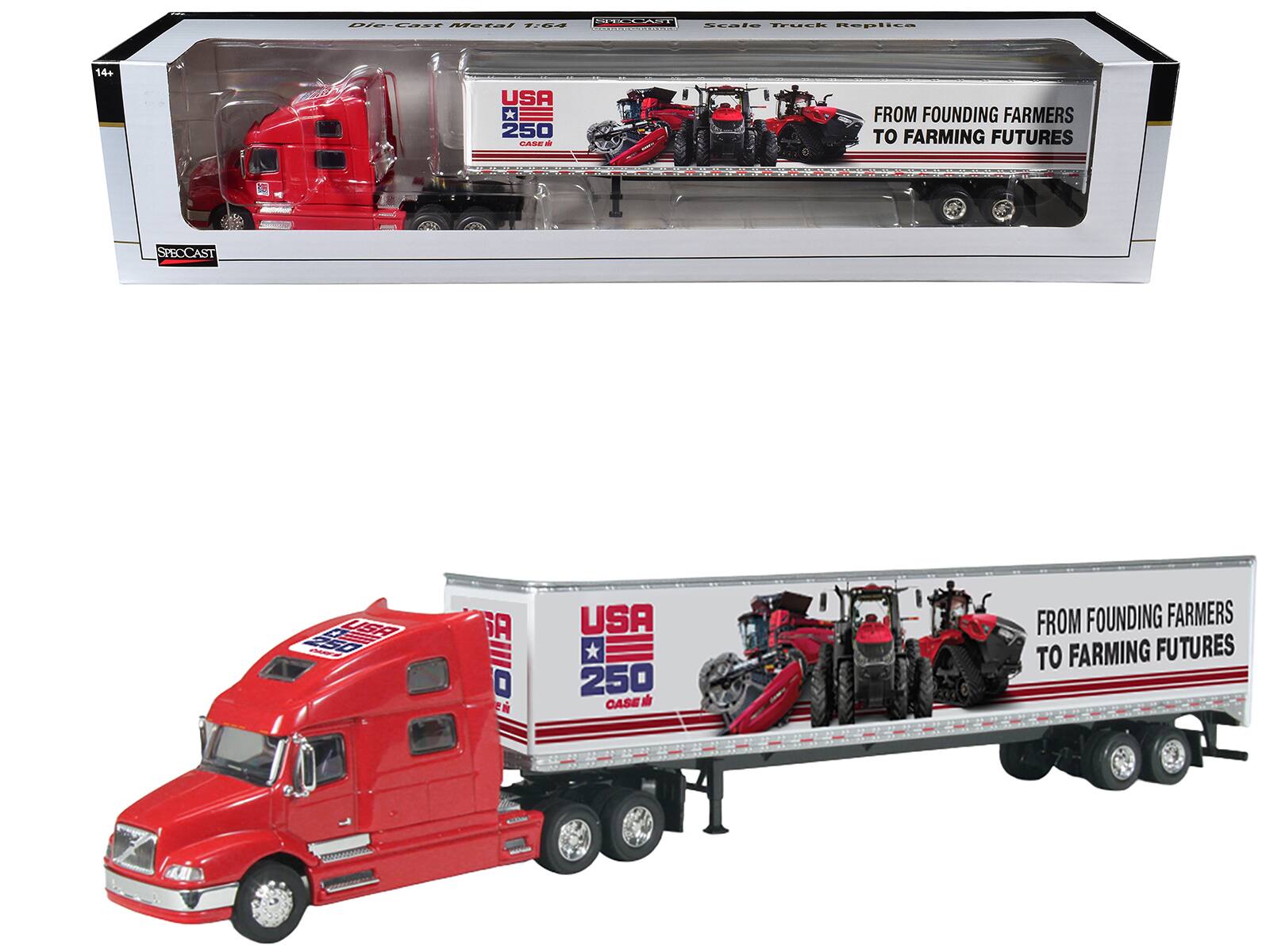 SPORT Bio-Cast Metal 1:64 Scale TELLE Replica  
14+  
USA * 250 BASE sir  
FROM FOUNDING FARMERS TO FARMING FUTURES  
SPECCAST  
USA 250  
USA = 250 CASE  
FROM FOUNDING FARMERS TO FARMING FUTURES