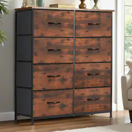 AOITUN - Large Bedroom Dresser for Daily Use, Rustic 8-Drawer Wood Storage Tower, Wide Organizer for Clothes - Steel