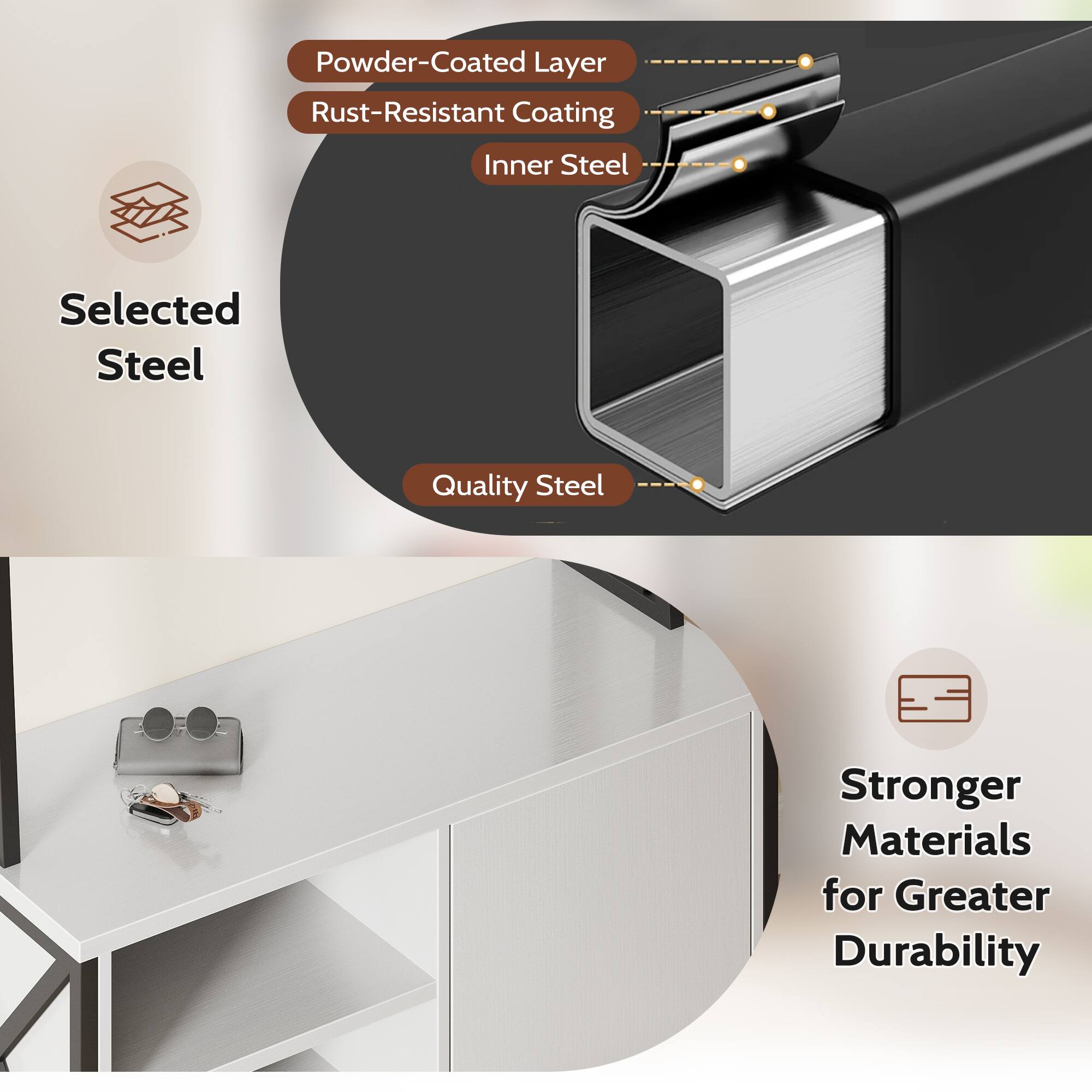 - Powder-Coated Layer
- Rust-Resistant Coating
- Inner Steel
- Selected Steel
- Quality Steel
- Stronger Materials for Greater Durability