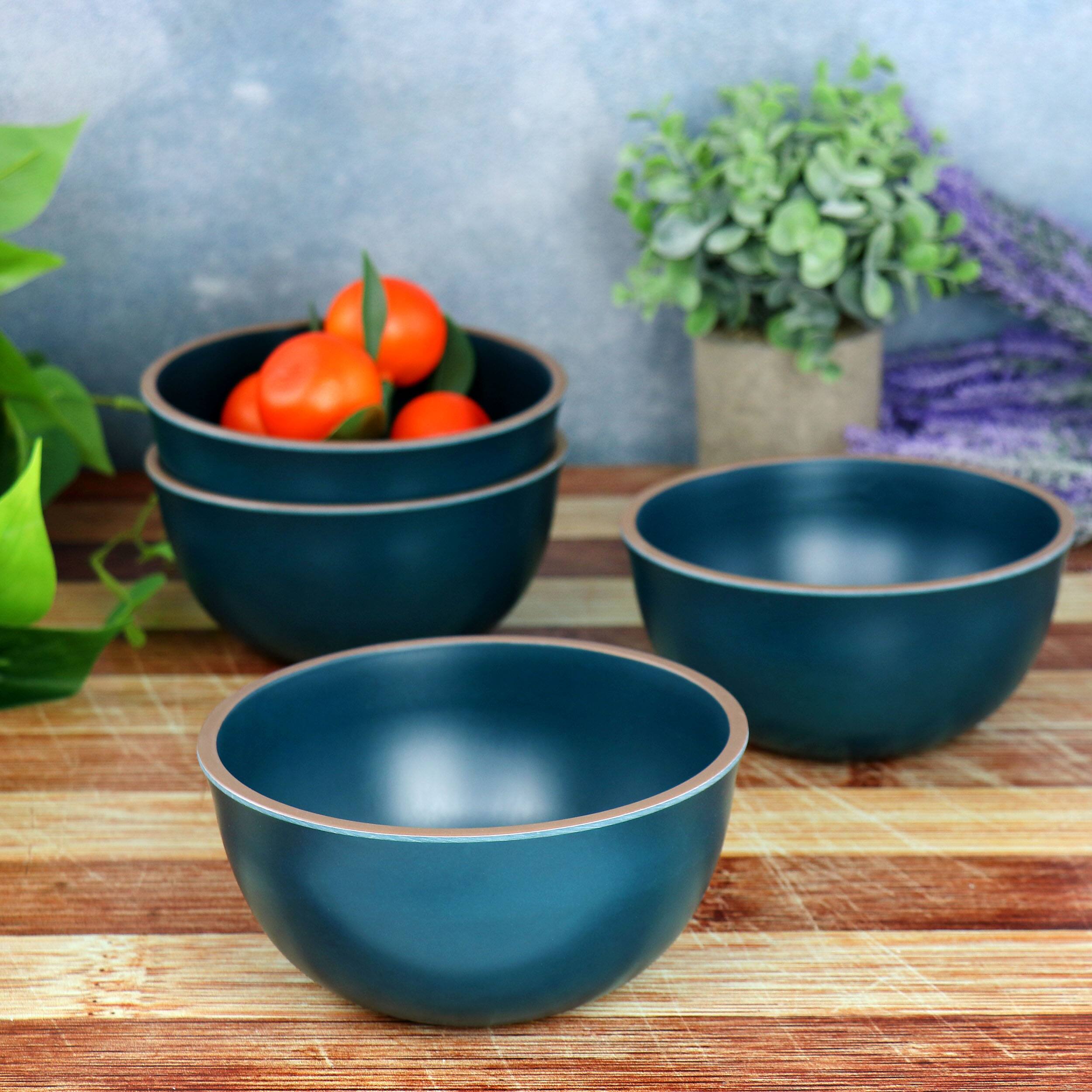 Alt View 6. Gibson - Gibson Home Rockabye 4 Piece Melamine Cereal Bowl Set in Dark Teal - Blue.