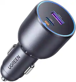 UGREEN - 63W Fast USB-C Car Charger, Dual-Port Cigarette Lighter Adapter for iPhones, Samsung Galaxy, iPads and More - Gray