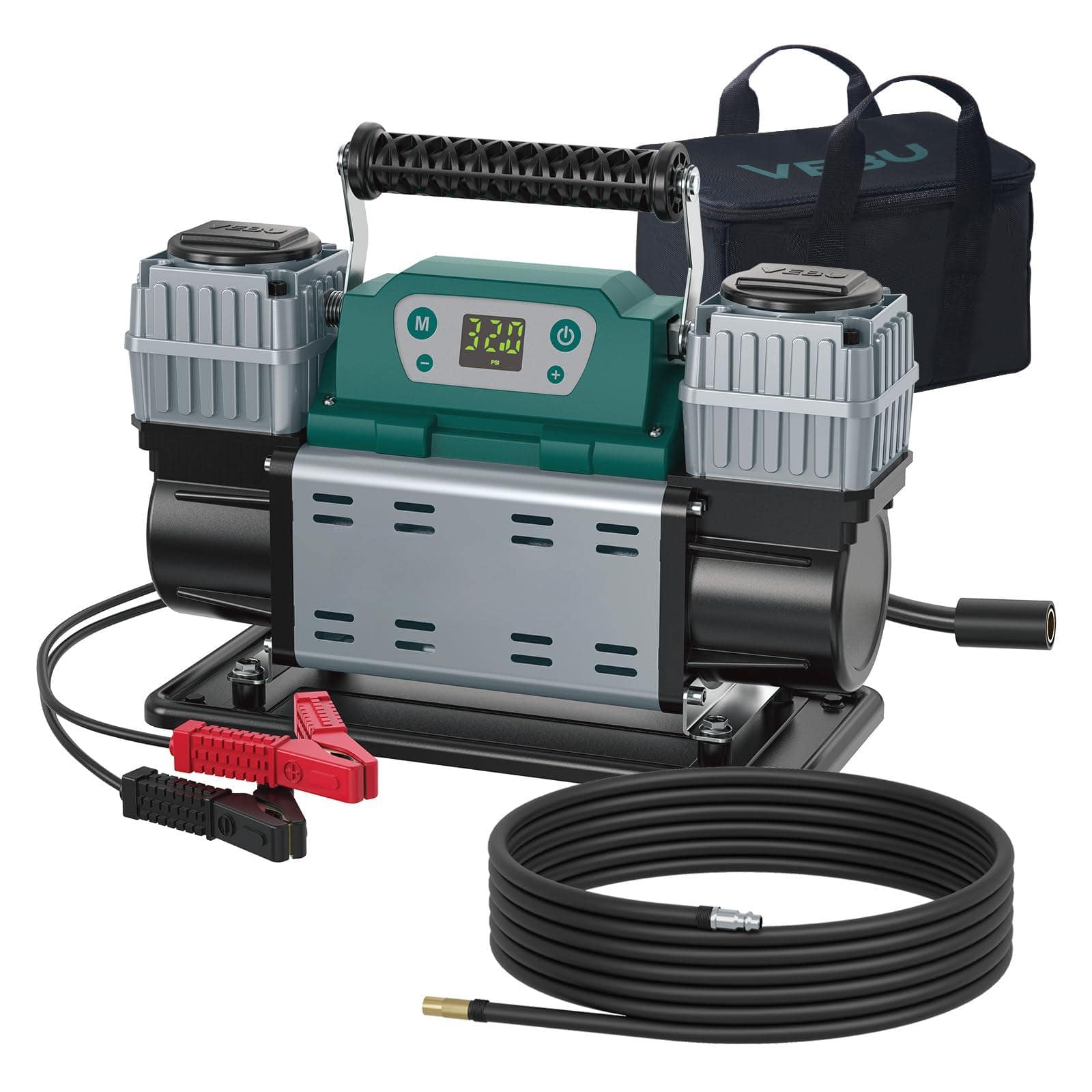 JETRANSPORT - 12v Air Compressor 125psi Tire Inflator With In-line Gauge 5.65cfm Fast Inflation For Off-road Suvs Rvs Atv - Dual Cylinders + Digital Display