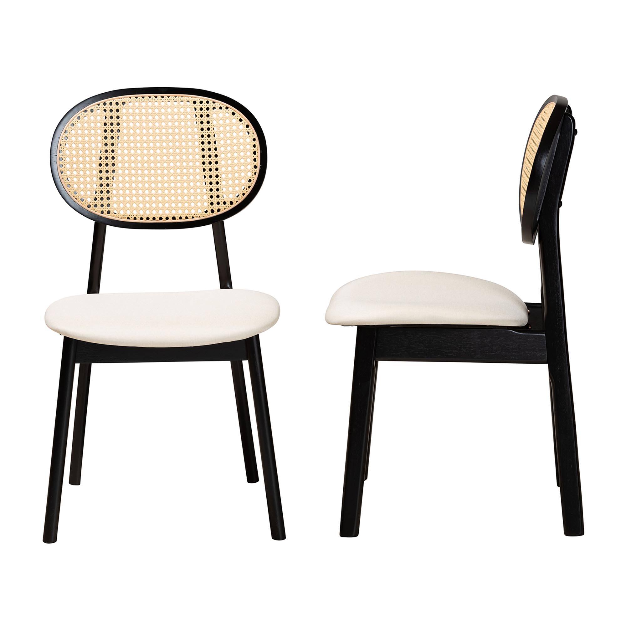 Left. Baxton Studio - Darrion Mid-Century Modern Cream Fabric and Finished Wood 2-Piece Dining Chair Set - Cream/Black/Light Brown.