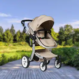 Hivvago - Convertible Foldable Baby Stroller with High Landscape Design and Matching Diaper Bag - Beige