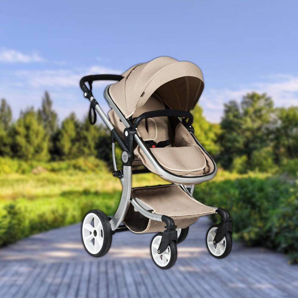 Front. Hivvago - Convertible Foldable Baby Stroller with High Landscape Design and Matching Diaper Bag - Beige.