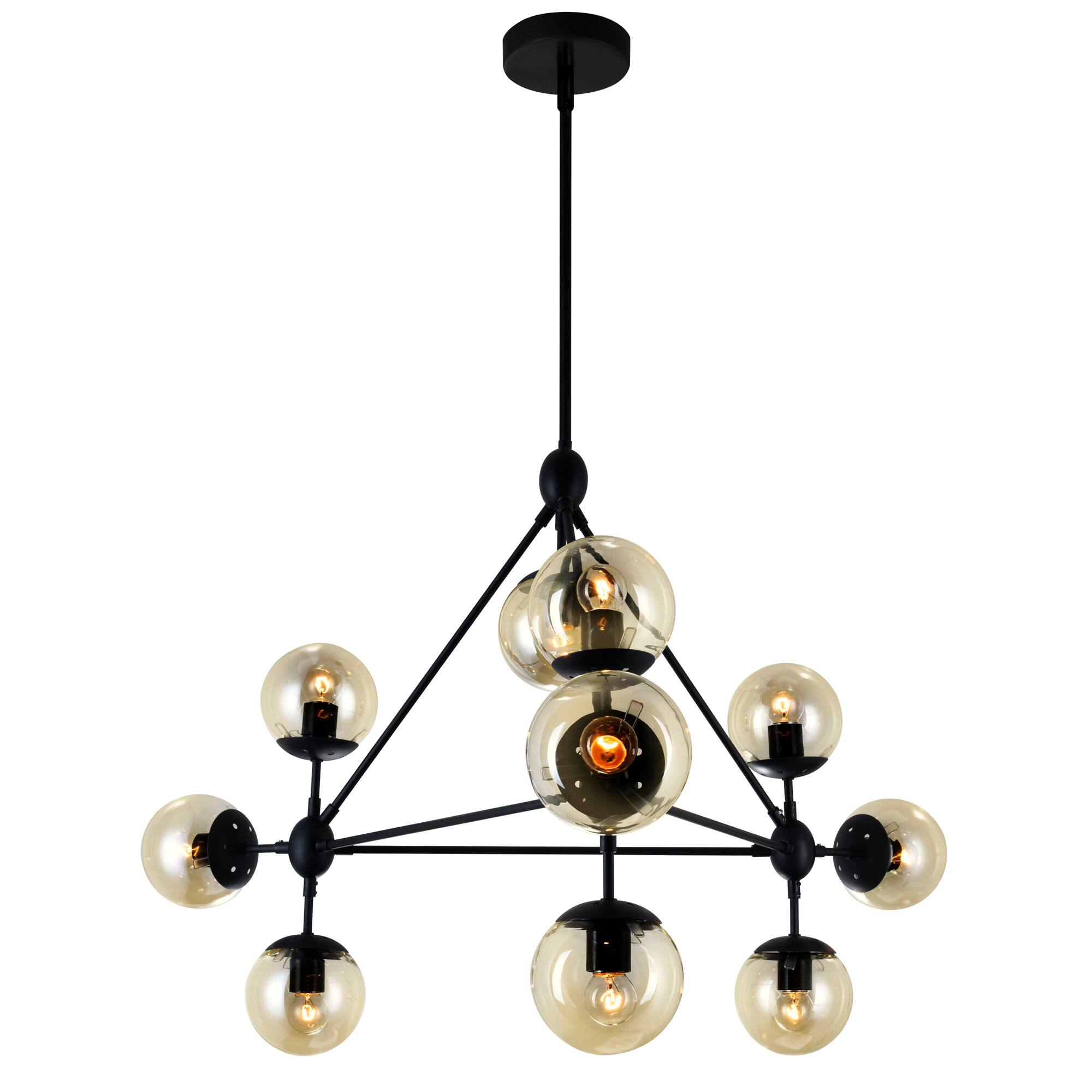 Angle. CWI Lighting - Glow 10 Light Chandelier With Black Finish - Black.