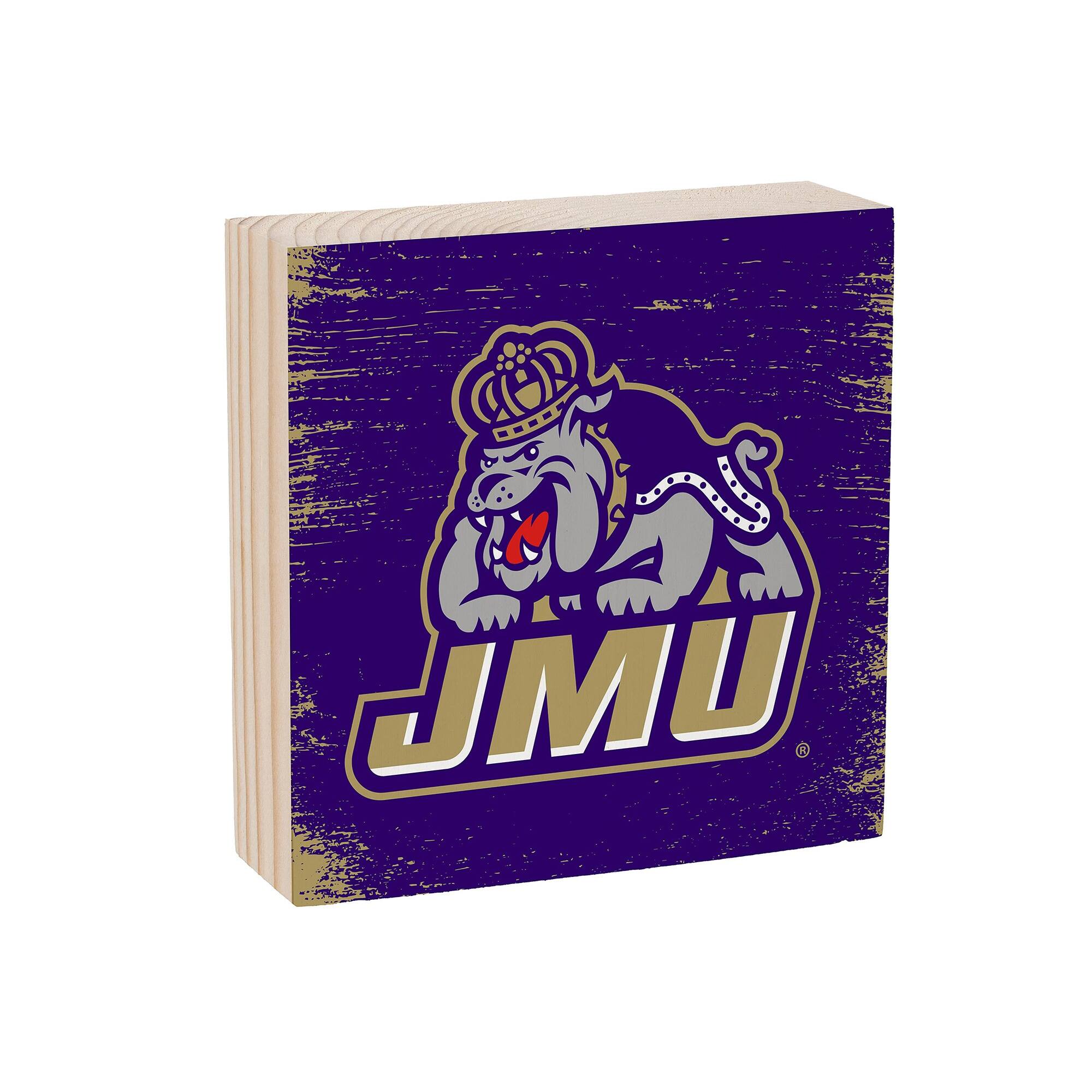 Alt View 1. Evergreen Enterprises - James Madison Dukes 6" Square Fan Chant Wood Block Shelf Sign - Multicolor.