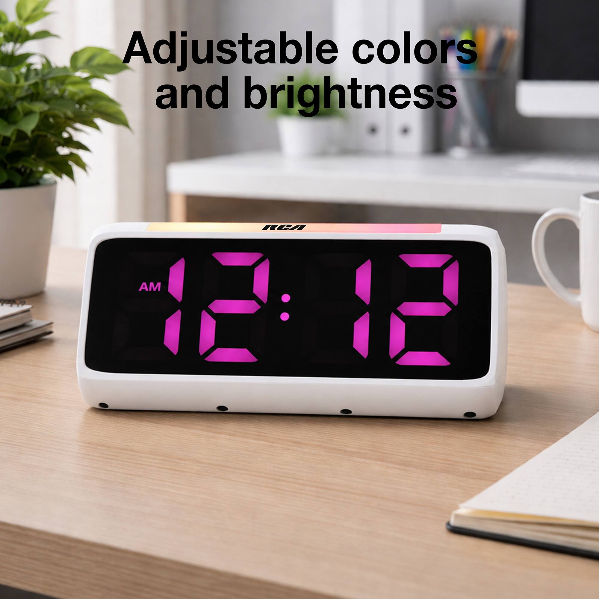 Adjustable colors and brightness

RCA AM 12:12