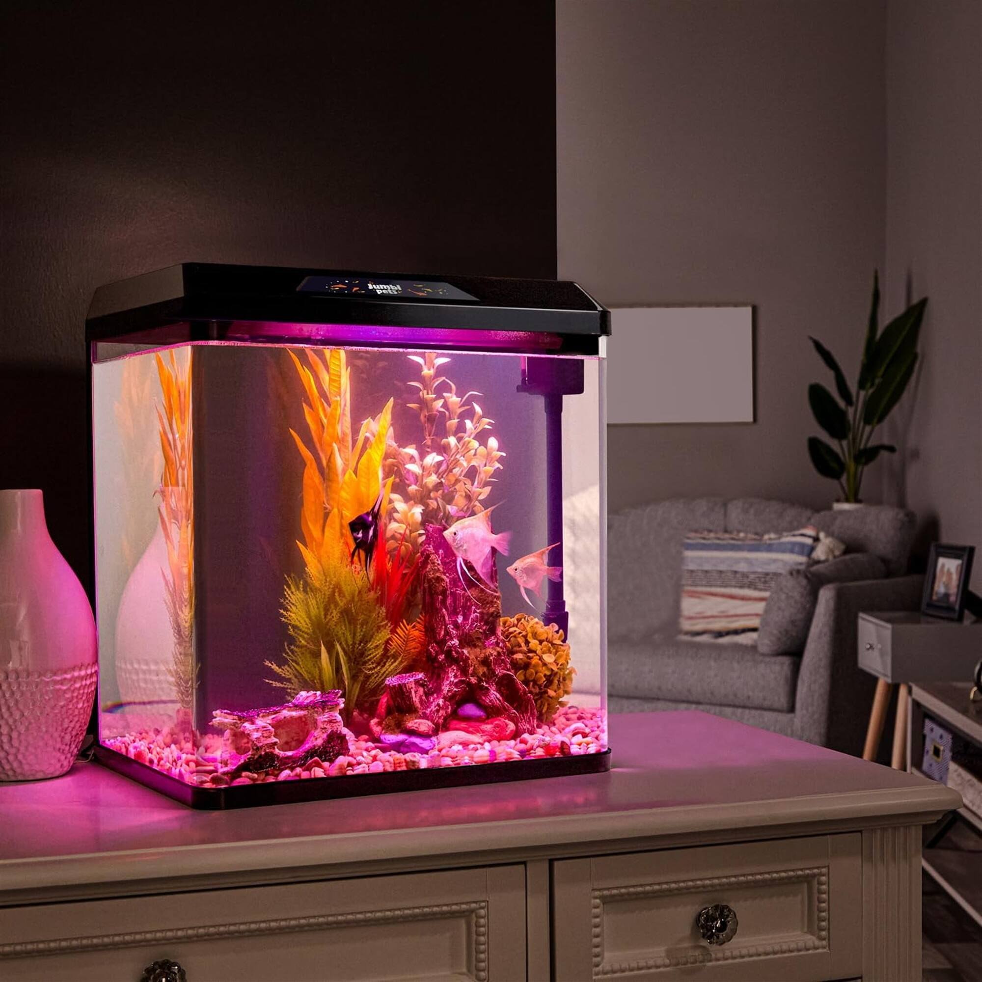 Alt View 3. Jumbl Pets - Starter Fish Aquarium Kit, Beginner Glass Fish Tank Kit w/LED Lighting & More (2 Gallon).