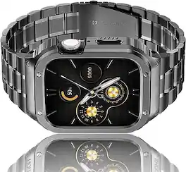Worryfree Gadgets - Stainless Steel Uni-Body Band with Protective Bumper Case for Apple Watch Ultra 49mm - Black