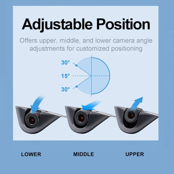 Adjustable Position  
Offers upper, middle, and lower camera angle adjustments for customized positioning  

LOWER  
MIDDLE  
UPPER  

30°  
15°  
30°