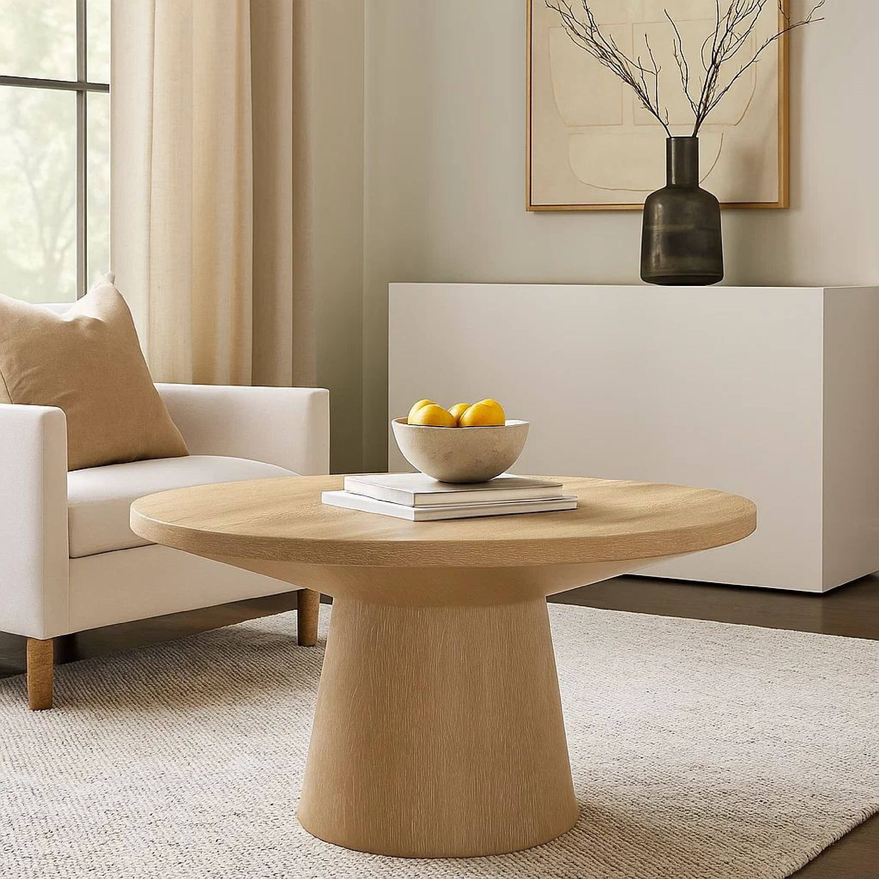 Alt View 7. Manhattan Lane - Kily Coffee Table, Pedestal Base, 29 Inch Round Top - Oak Brown.