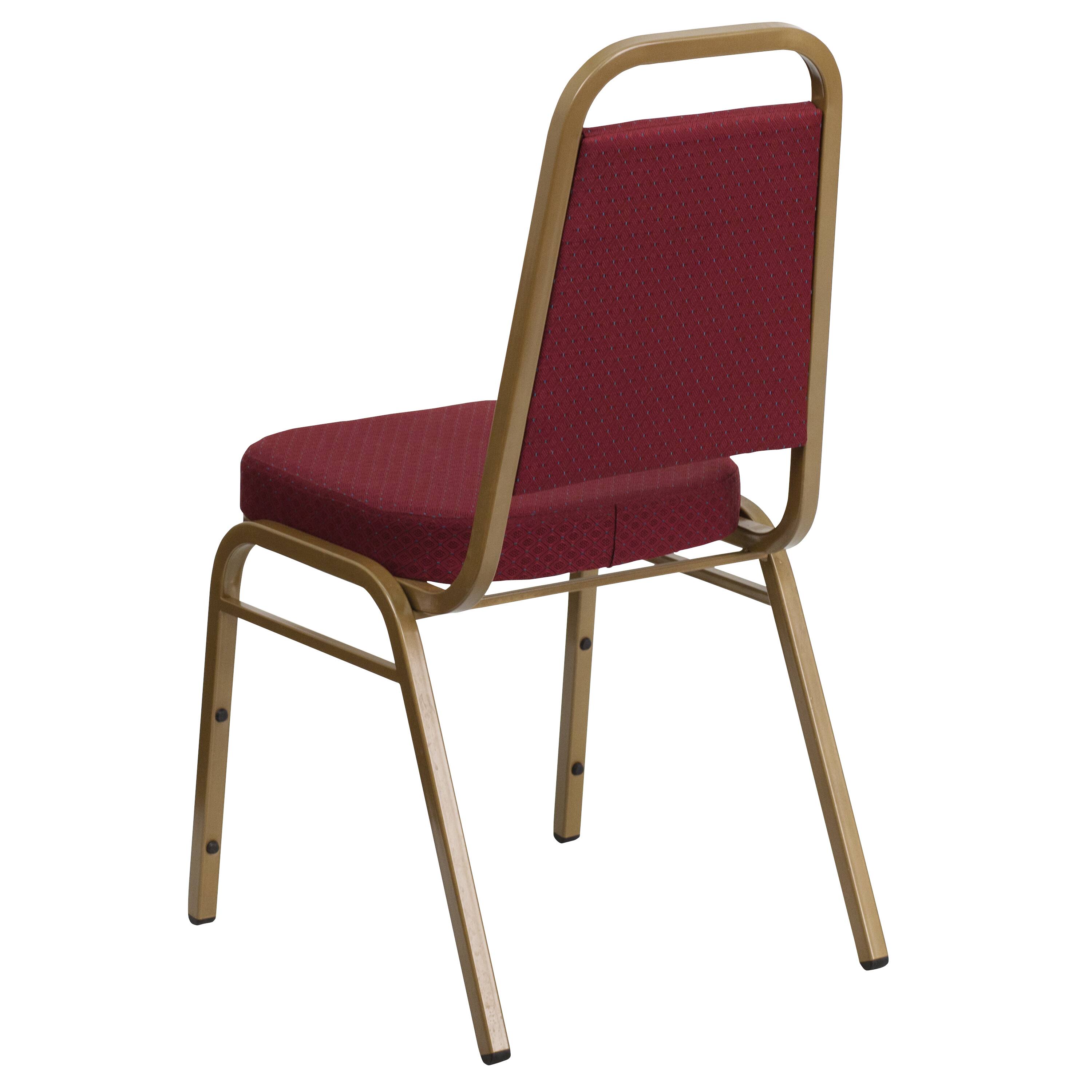Alt View 5. Emma + Oliver - Trapezoidal Back Stacking Banquet Dining Chair - 2.5" Thick Seat - Burgundy Patterned Fabric/Gold Frame.