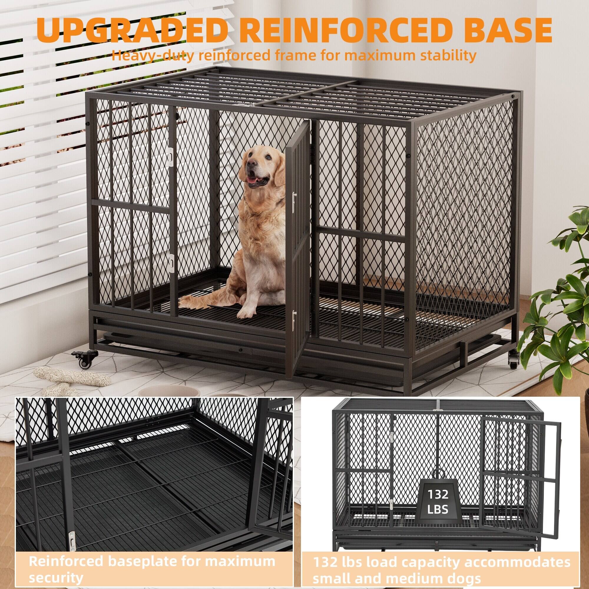 UPGRADED REINFORCED BASE  
Heavy-duty reinforced frame for maximum stability  

Reinforced baseplate for maximum security  

132 lbs load capacity accommodates small and medium dogs