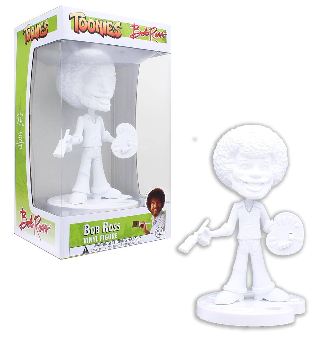 TOONIES  
Bob Ross VINYL FIGURE  
WARNING! CHOKING HAZARD under 3 T.  
Small parts. Not for children under 3 yrs.  
AGE 14+