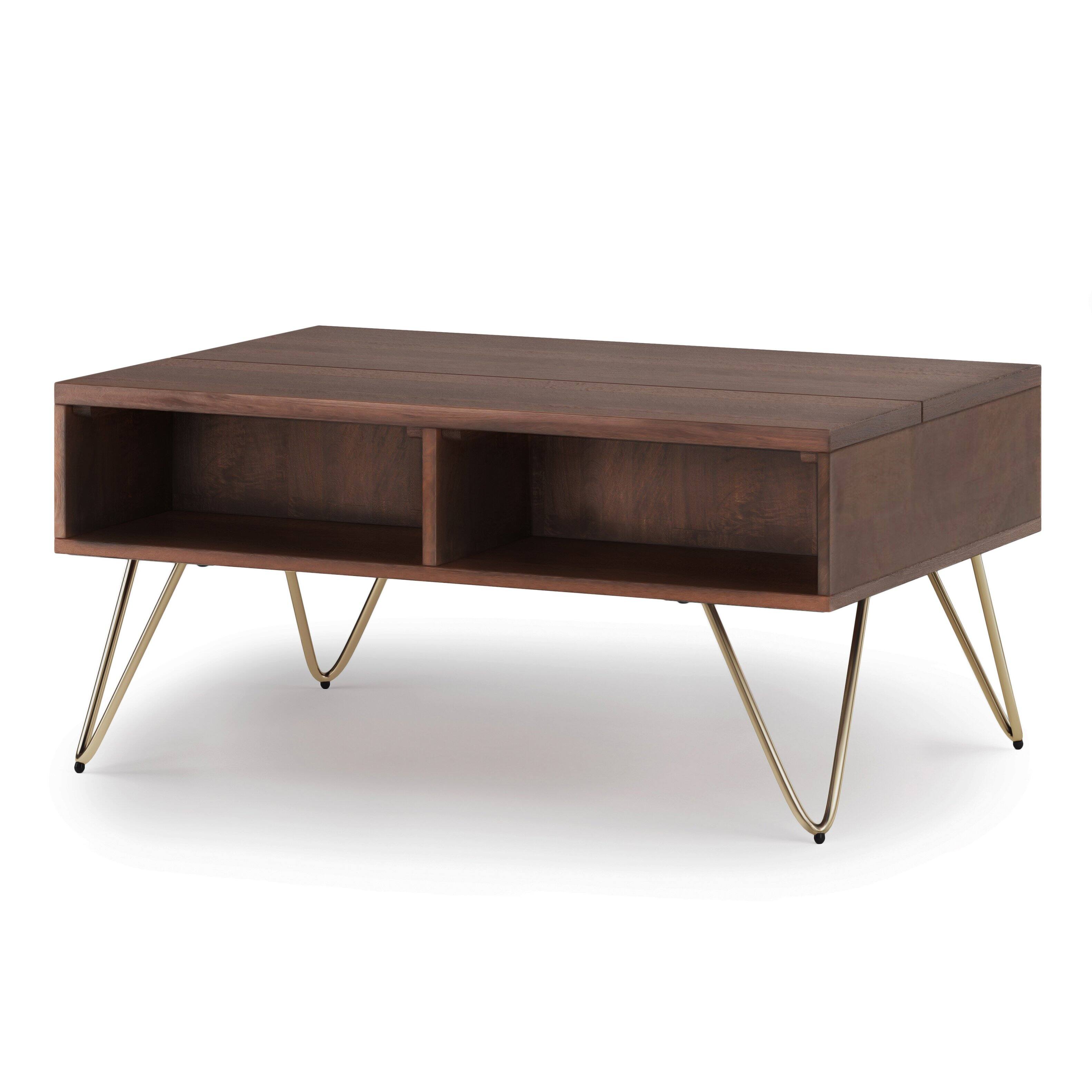 Angle. Simpli Home - Hunter Small Lift Top Coffee Table - Umber Brown and Gold.