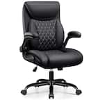 Front. Brick Attic - Ergonomic Office Chair with Lumbar Support for Lower Back Pain Relief, Executive Leather Chair with Padded Flip-up Arms - Black.