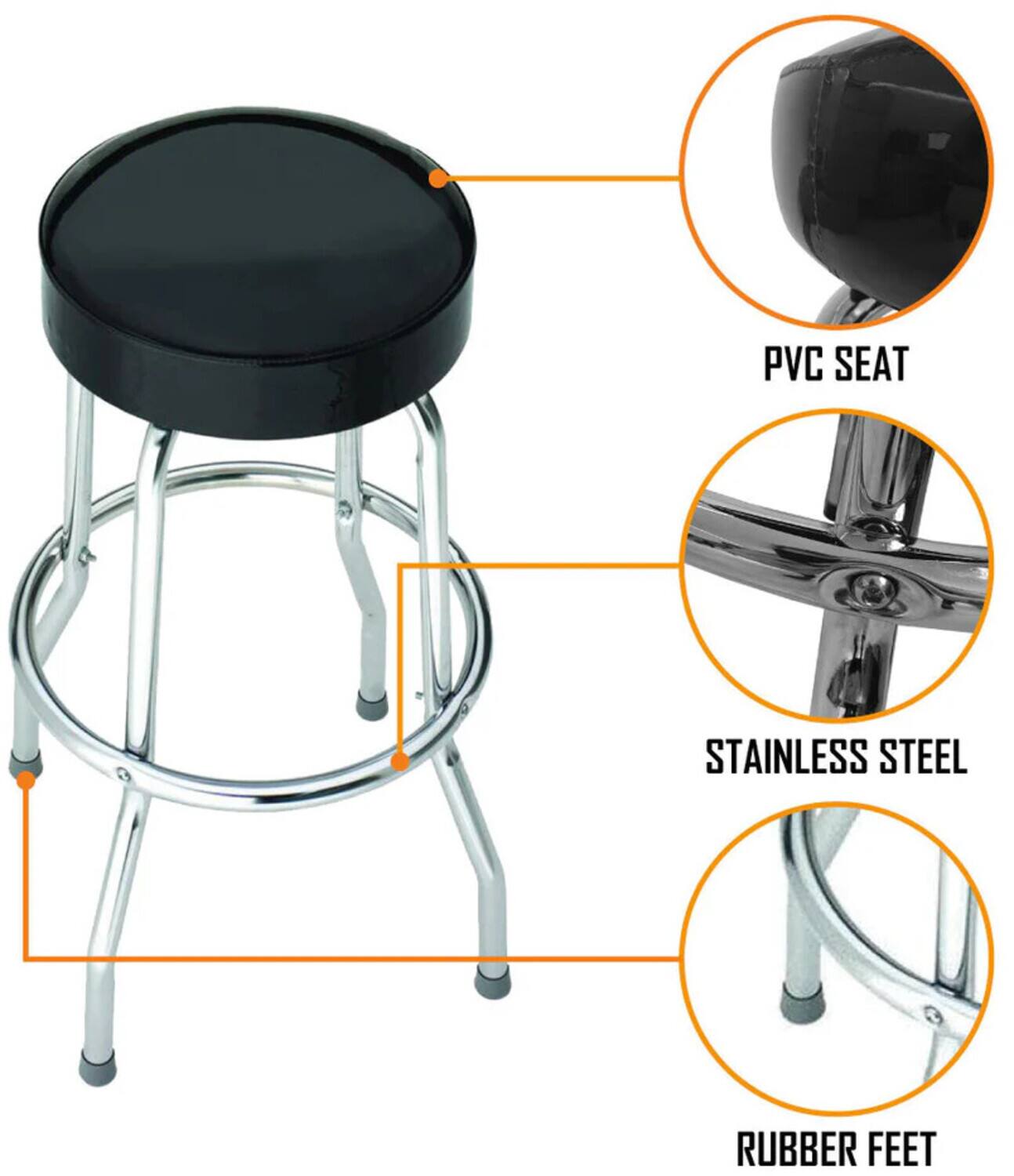PVC Seat  
Stainless Steel  
Rubber Feet