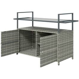 Outsunny - Shelf PE Rattan Outdoor Bar Table, Glass Top Outdoor Serving Cart with Cabinet - Mixed Gray