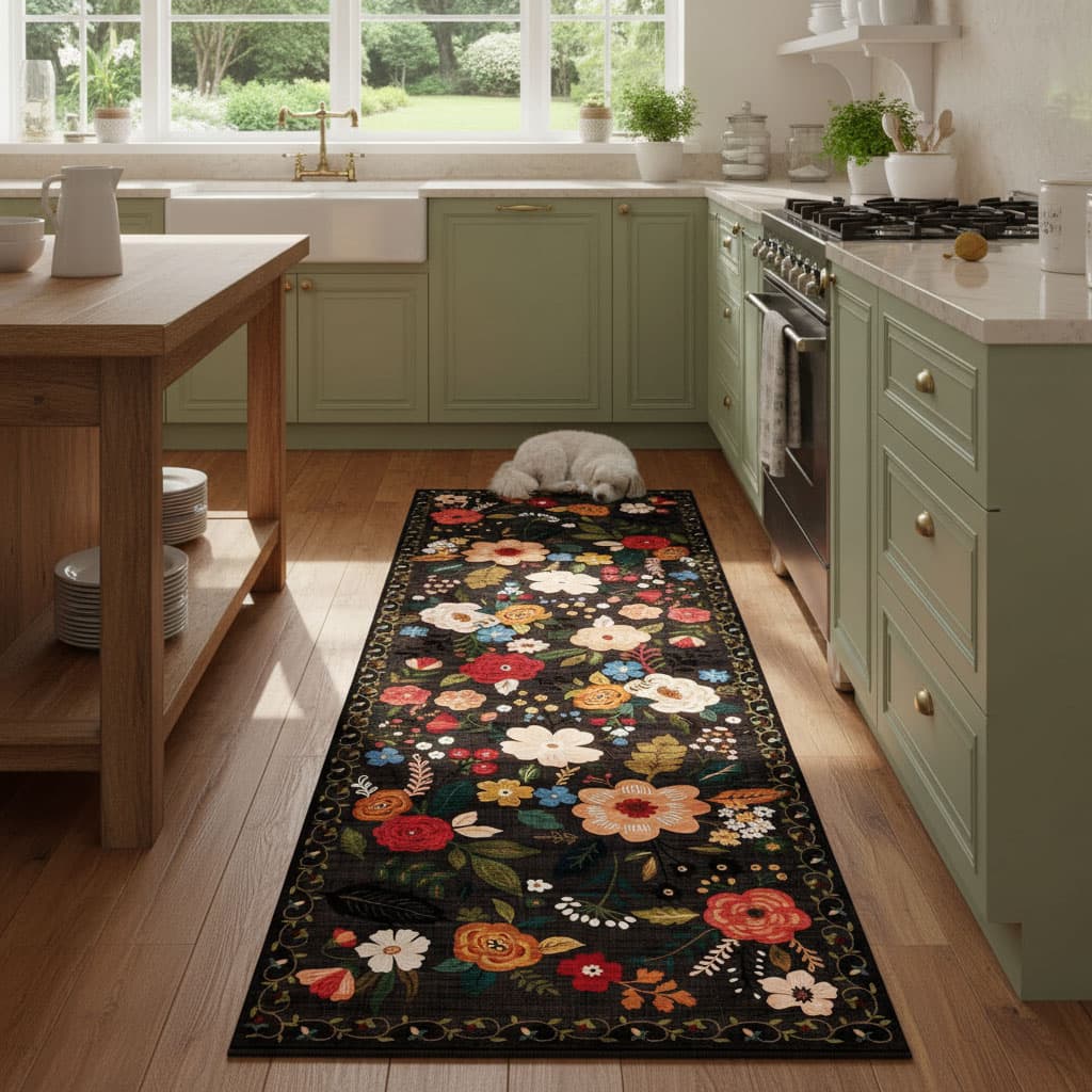FINEAK - Boho Runner Rug for Hallways Kitchen Rug Non Slip Washable Rugs - Black