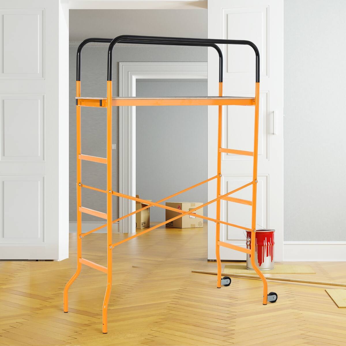 Alt View 5. Ropilly - Ropilly 4 Step Steel Scaffold with Wheels, 440 lb Capacity Indoor Outdoor Work Platform - Black.