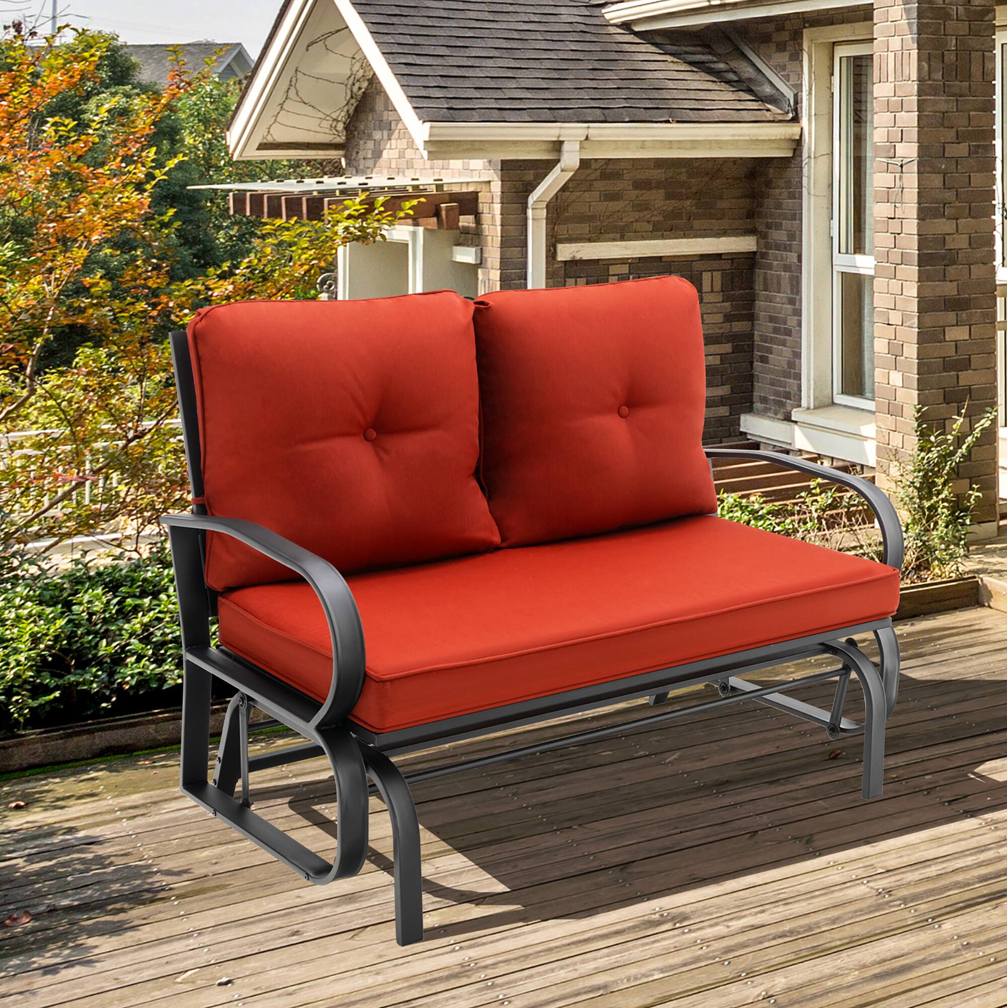 Alt View 1. Costway - Costway Patio 2-Person Glider Bench Rocking Loveseat Cushioned Armrest - Brick Red.