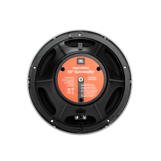 UBL  
Stage Marine  
10" Subwoofer  
HARMAN  
200W RMS  
4Ω  
CE  
EAC  
HIMS  
PEAK  
44  
~  
-oc mane  
-