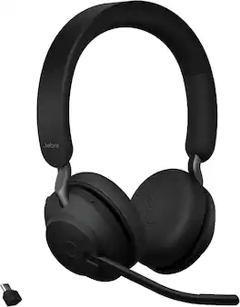 Jabra - Refurbished Excellent - Evolve2 65 MS Wireless Headphones with Link380c, Stereo, Black – Wireless Bluetooth Headset for Calls and Music,