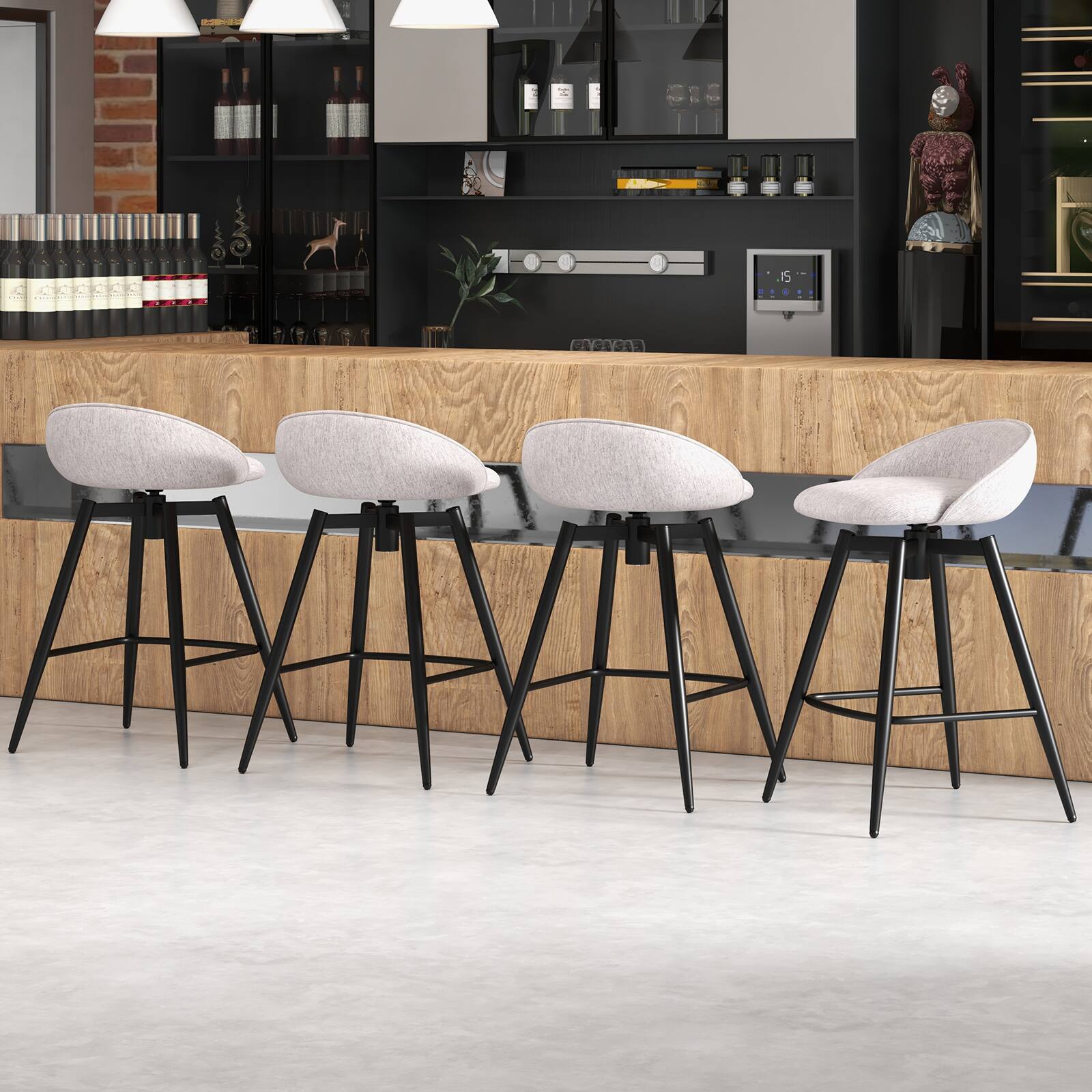 Alt View 1. Gymax - Gymax 25'' Upholstered Bar Stools Set of 4 w/ Footrest Backrest & Metal Frame Gray - Gray, Black.