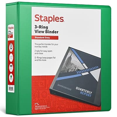 "Staples - 2"" 3-Ring View Binder, D-Ring - Green" price history on PriceWatchPro