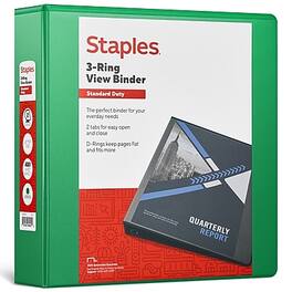 Staples - 2" 3-Ring View Binder, D-Ring - Green