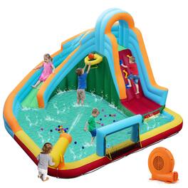 Gymax - Inflatable Water Slide Park w/Long Slide Splash Pool Climbing Wall 750W Blower - Multicolor