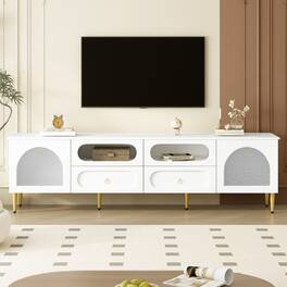 APRILSOUL - 79 Retro TV Stand 6 Metal Legs 2 Cabinets 4 Drawers Anti-tip Living Room Up to 85 - White