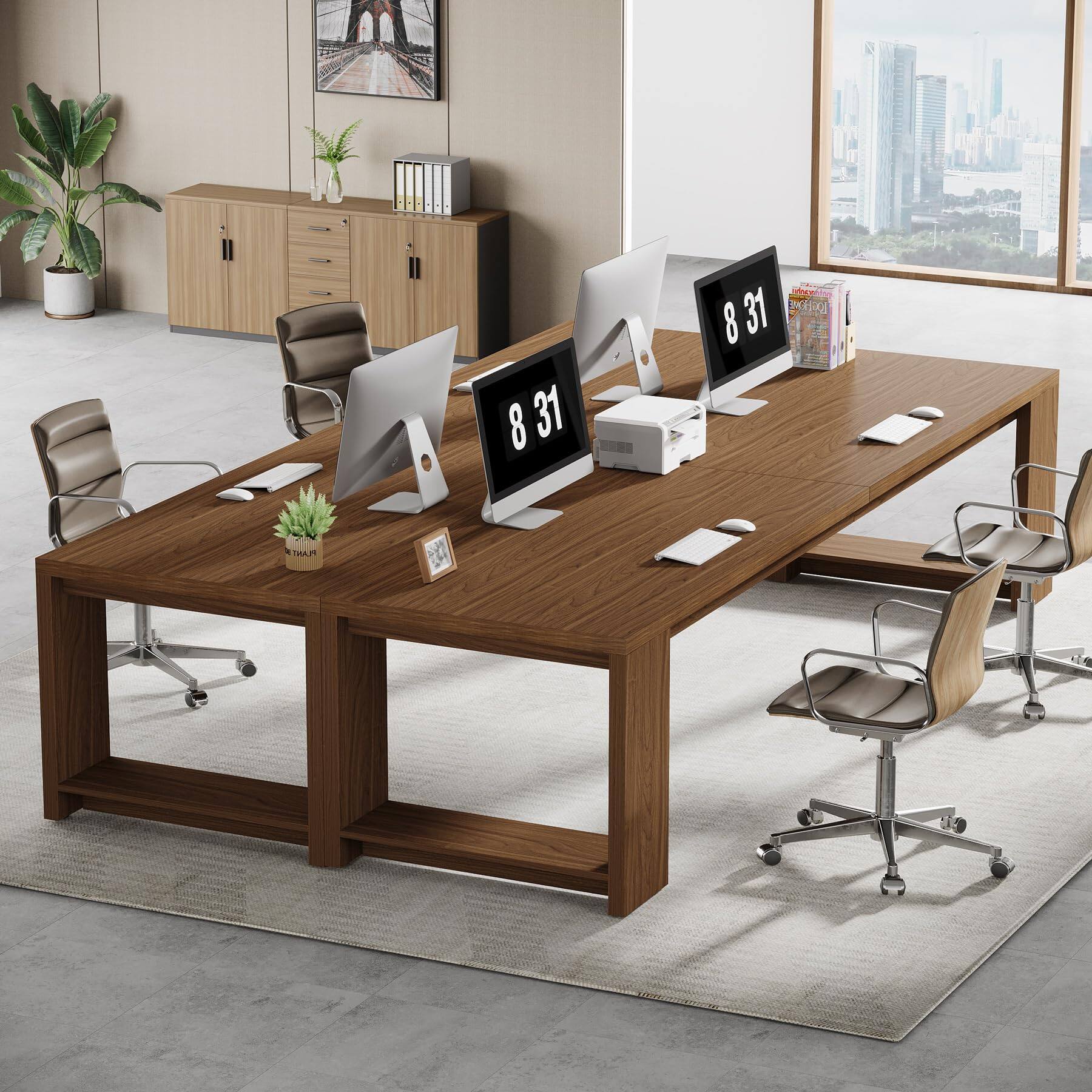 Alt View 1. Tribesigns - 2 Person Desk, 86.6" Extra Long Two Person Desk - Walnut.