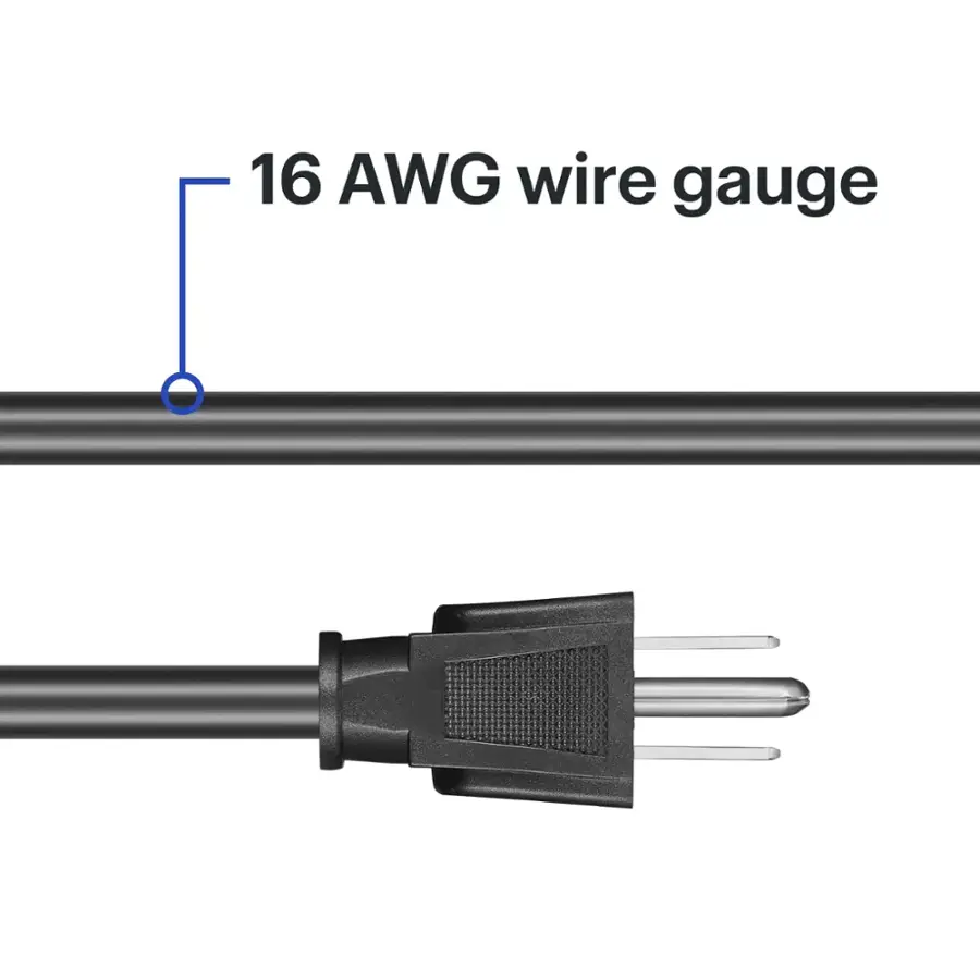 The image shows a close-up view of a black wire with a 16 AWG wire gauge.
