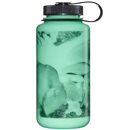 Front. Nalgene - Nelgene Wide Mouth Sustain 32 oz. Glow w/ Black Mushrooms - Glow w/ Black Mushrooms.