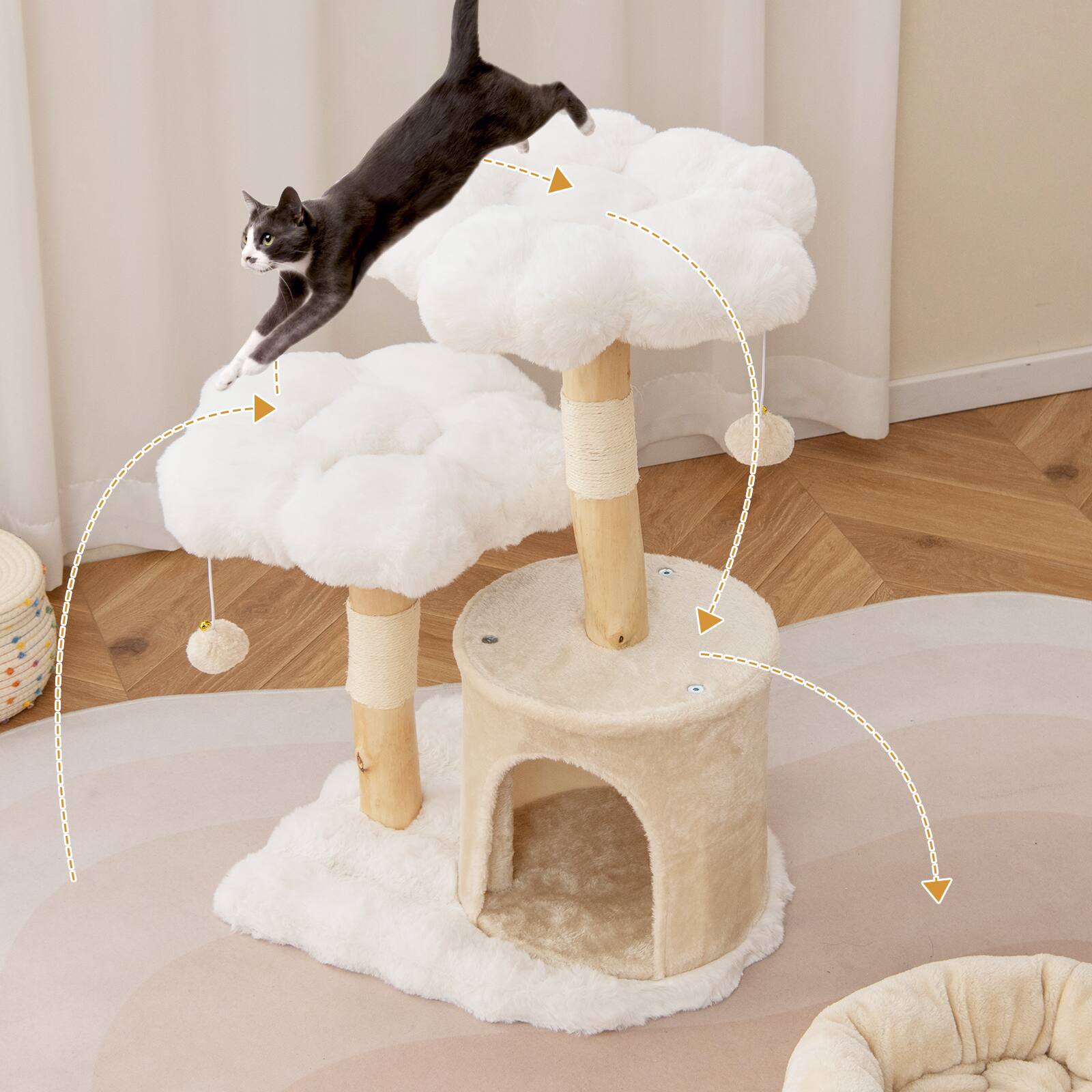 Alt View 4. Costway - Costway 32 inch Cute Wood Cat Tree w/ Scratching Posts Pet Condo Furniture Activity Center - White,Beige.