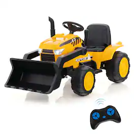 Costway - 12V Kids Ride On Excavator Digger Electric Bulldozer Tractor RC with Light & Music - Yellow